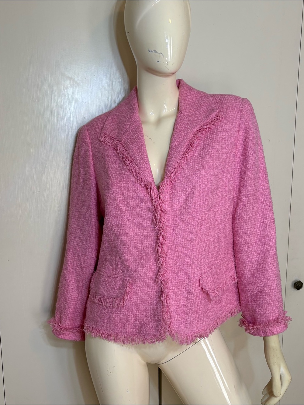 Vintage Sag Harbor Bubblegum Pink Fringe Tweed Blazer Size 12P